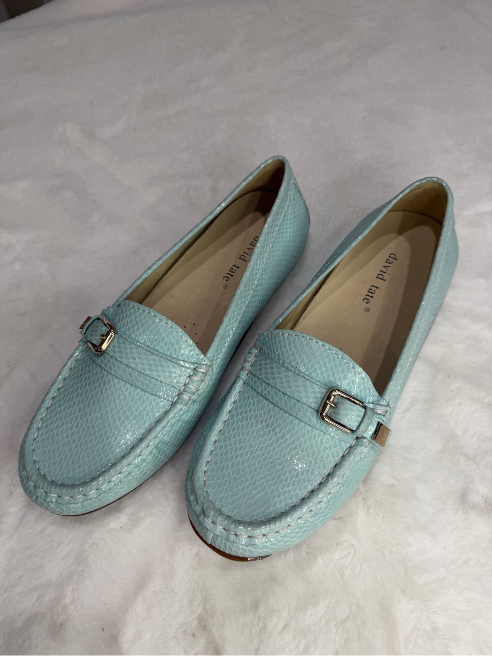 David Tate Light Blue Leather Loafers Size 8